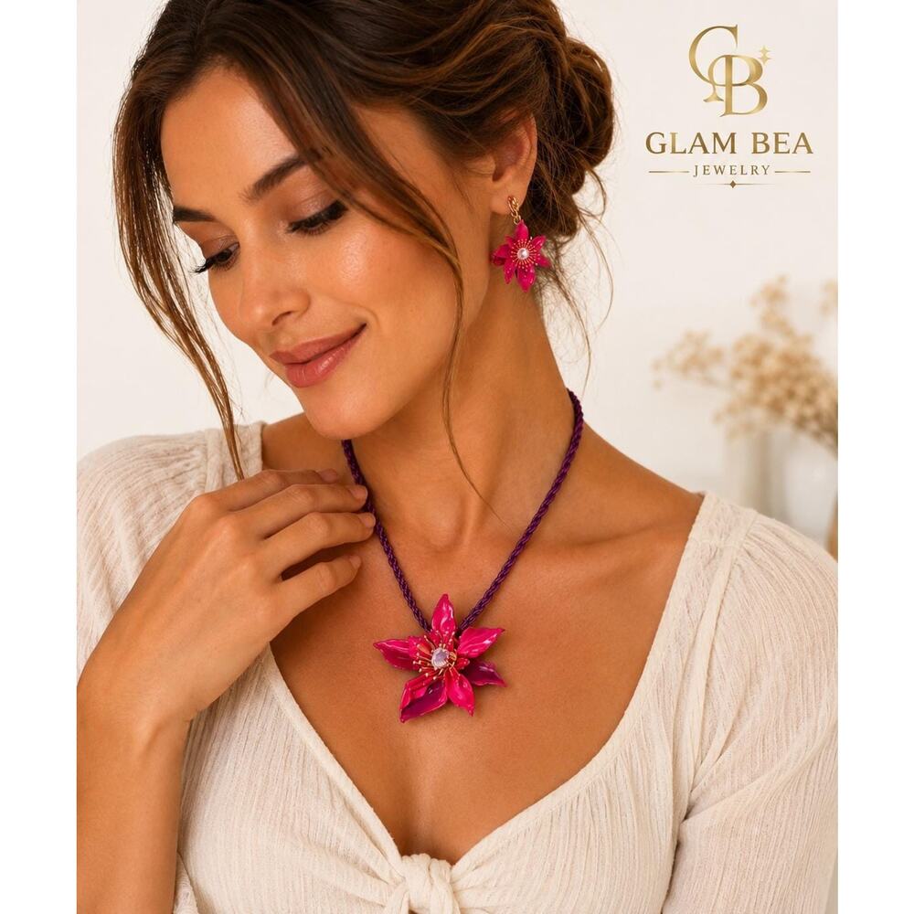 Betsey Johnson Orchid Statement Pendant Pink, Purple - Picture 7 of 13